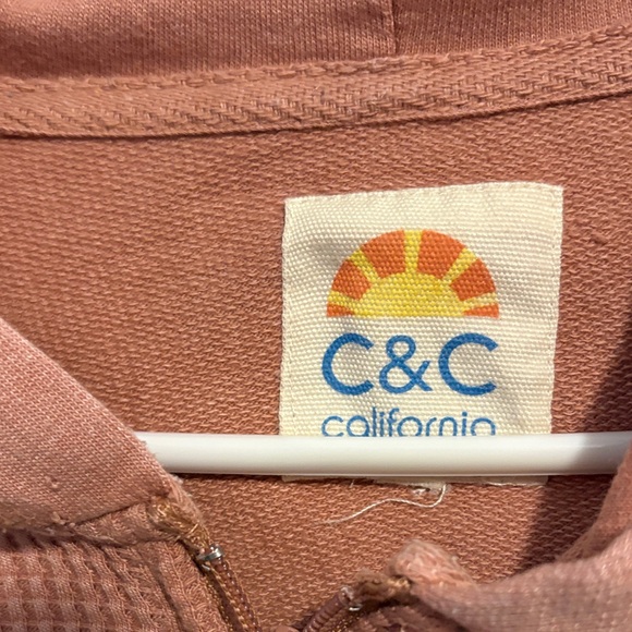 C&C California waffle knit Dusty Rose Zip-Up Hoodie Large - Picture 2 of 6